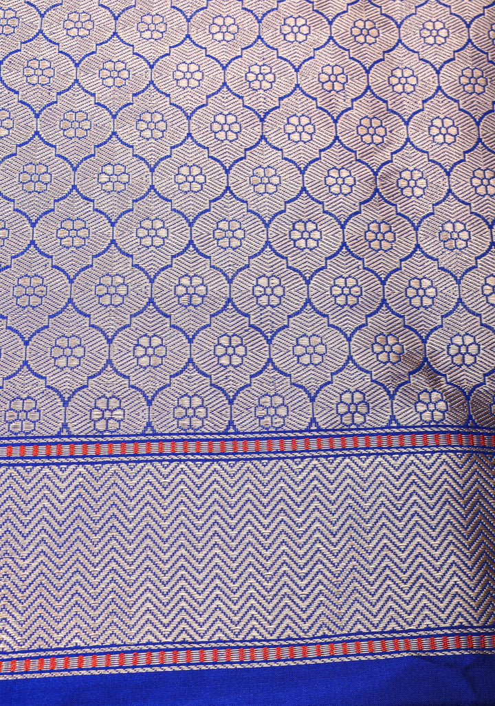 Royal Blue Pure Banarasi Katan Silk Saree with Kadhuwa Meenakari Floral Buttas and Zari Border | SILK MARK CERTIFIED