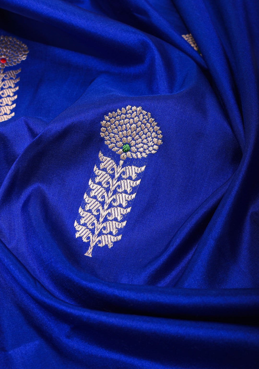 Royal Blue Pure Banarasi Katan Silk Saree with Kadhuwa Meenakari Floral Buttas and Zari Border | SILK MARK CERTIFIED
