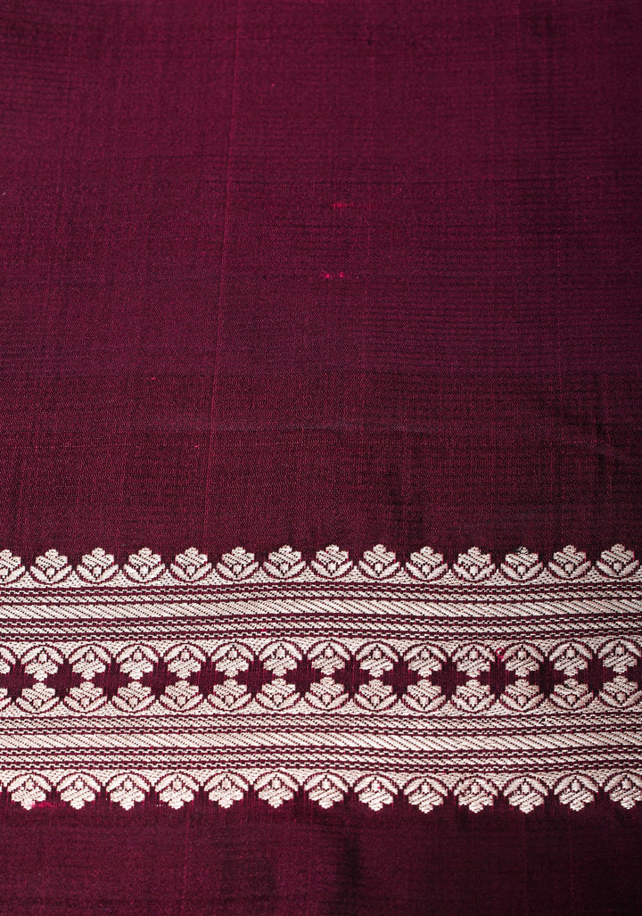Purple black Mashru silk saree with silver zari floral border | SILK MARK CERTIFIED | SHOBITAM