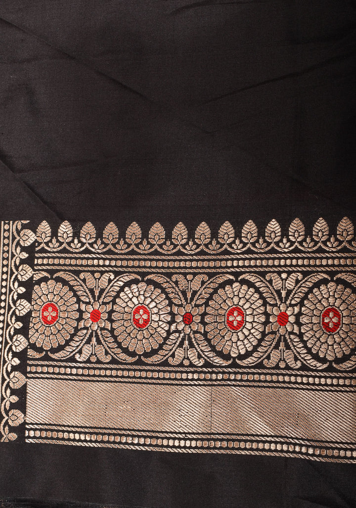 Banarasi Baluchari pure Katan silk saree with exquisite meenakari work in black | SILK MARK CERTIFIED | SHOBITAM