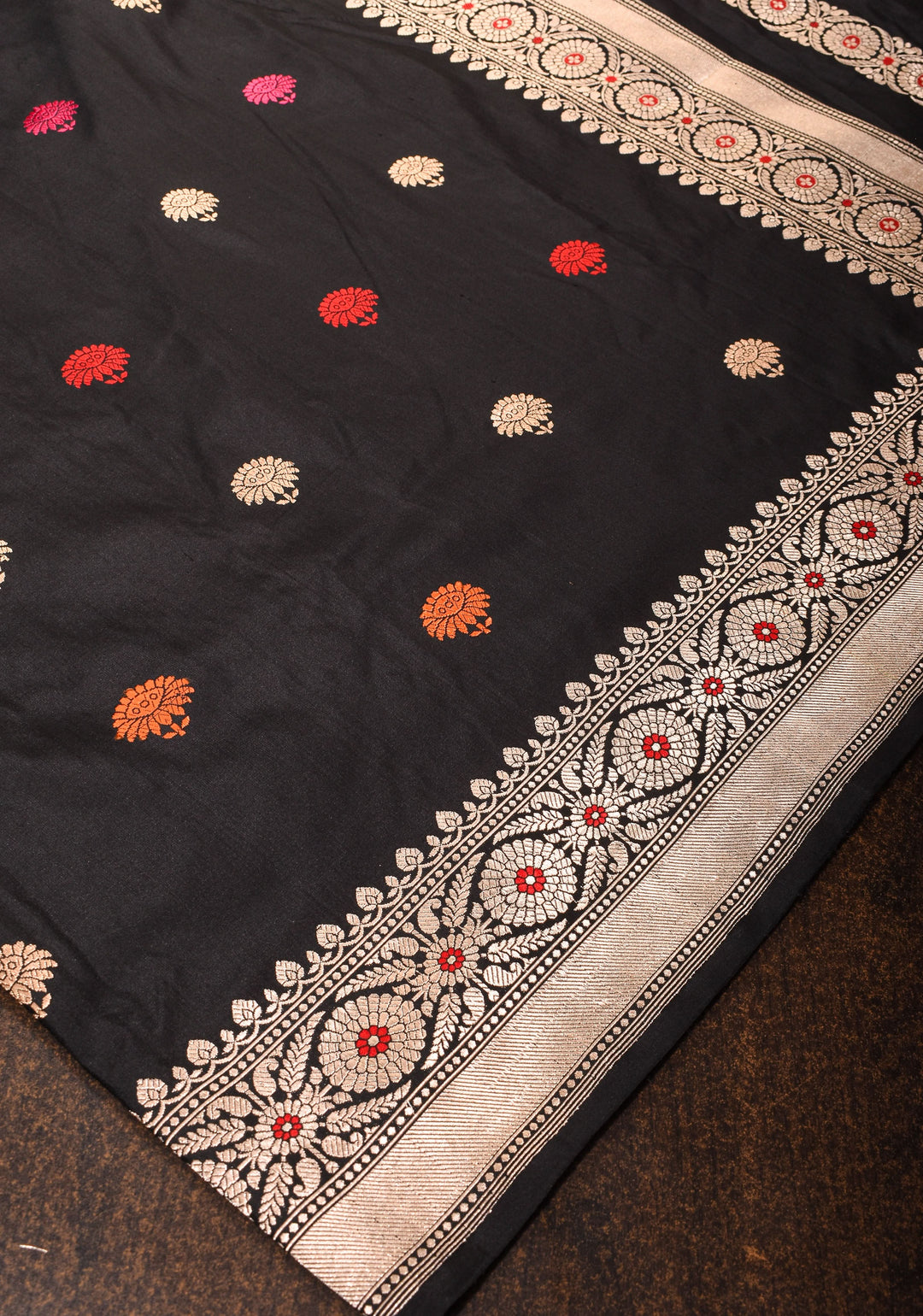 Banarasi Baluchari pure Katan silk saree with exquisite meenakari work in black | SILK MARK CERTIFIED | SHOBITAM