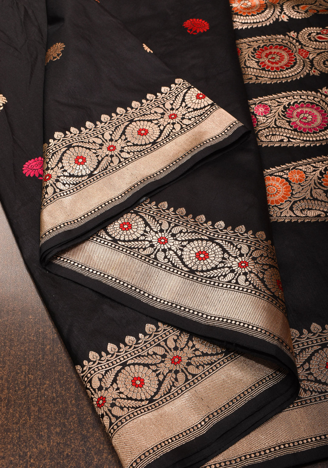 Banarasi Baluchari pure Katan silk saree with exquisite meenakari work in black | SILK MARK CERTIFIED | SHOBITAM