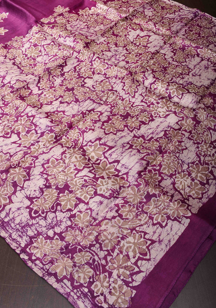 Bishnupuri Floral Hand Wax Batik Silk Saree in Magenta