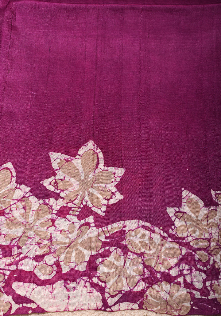 Bishnupuri Floral Hand Wax Batik Silk Saree in Magenta