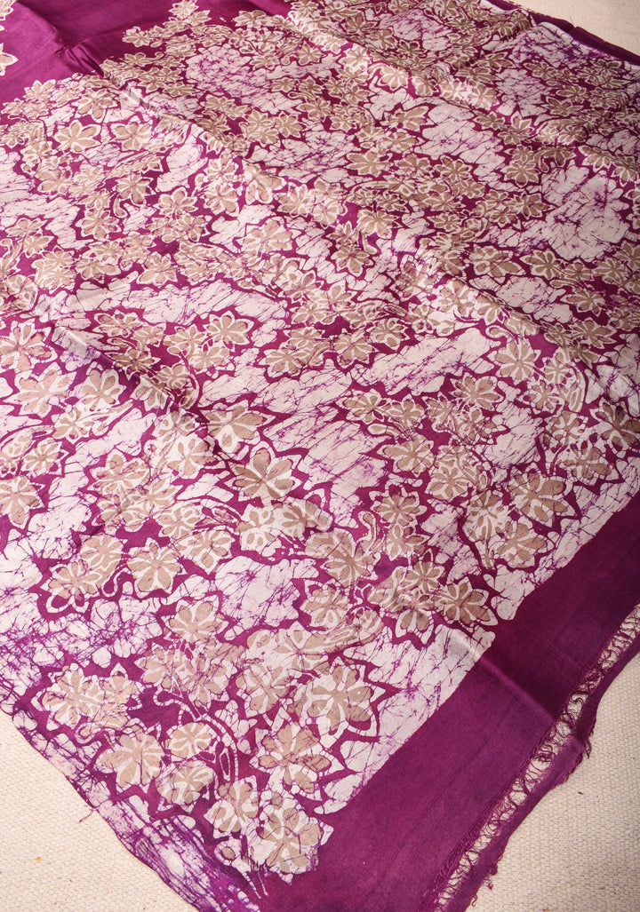Bishnupuri Floral Hand Wax Batik Silk Saree in Magenta