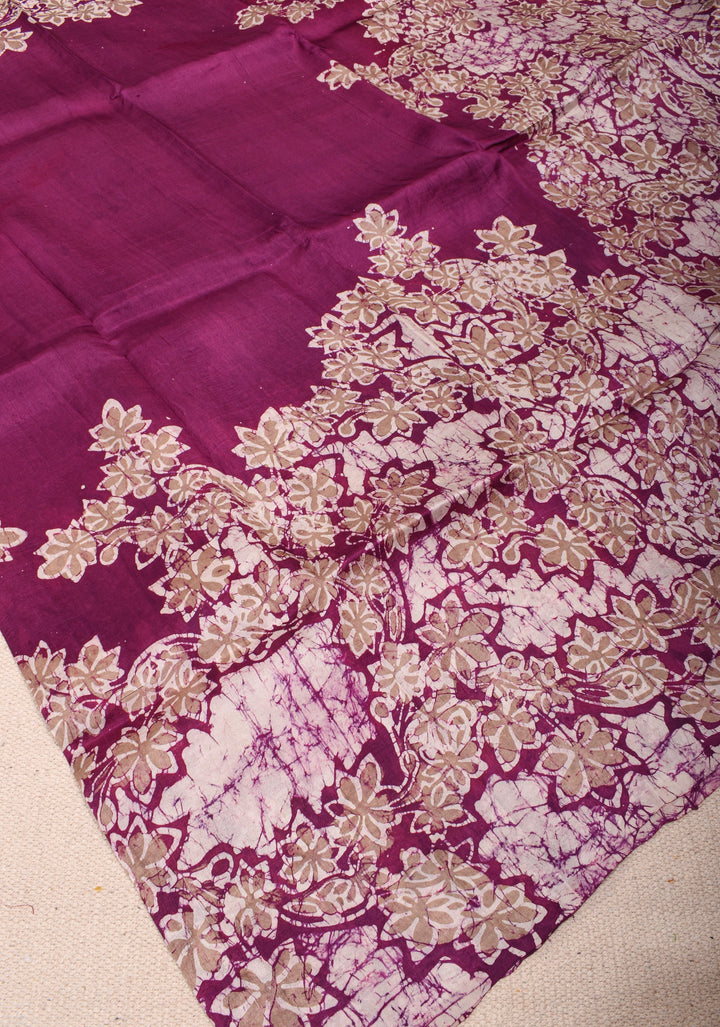Bishnupuri Floral Hand Wax Batik Silk Saree in Magenta
