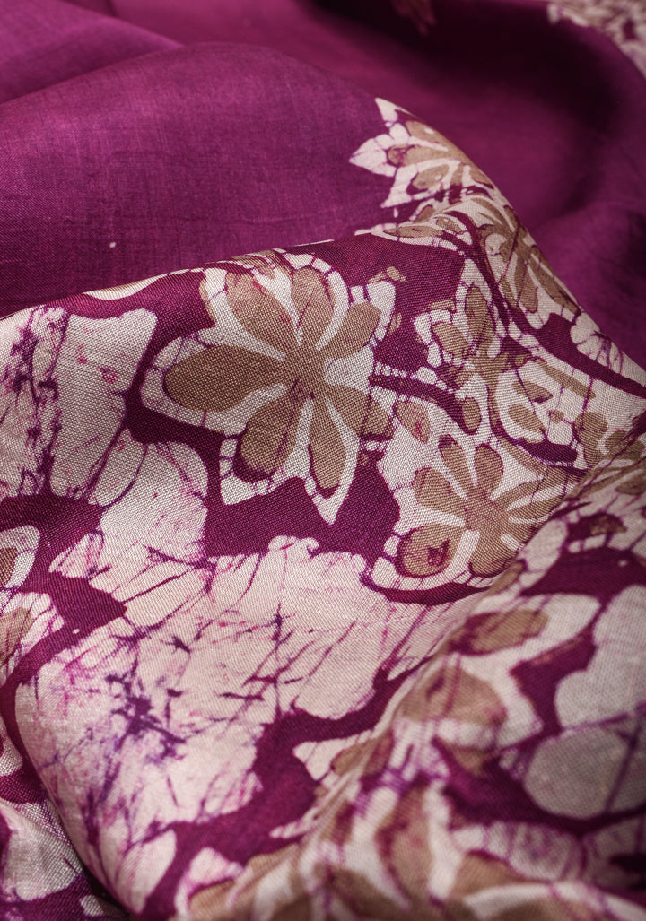 Bishnupuri Floral Hand Wax Batik Silk Saree in Magenta