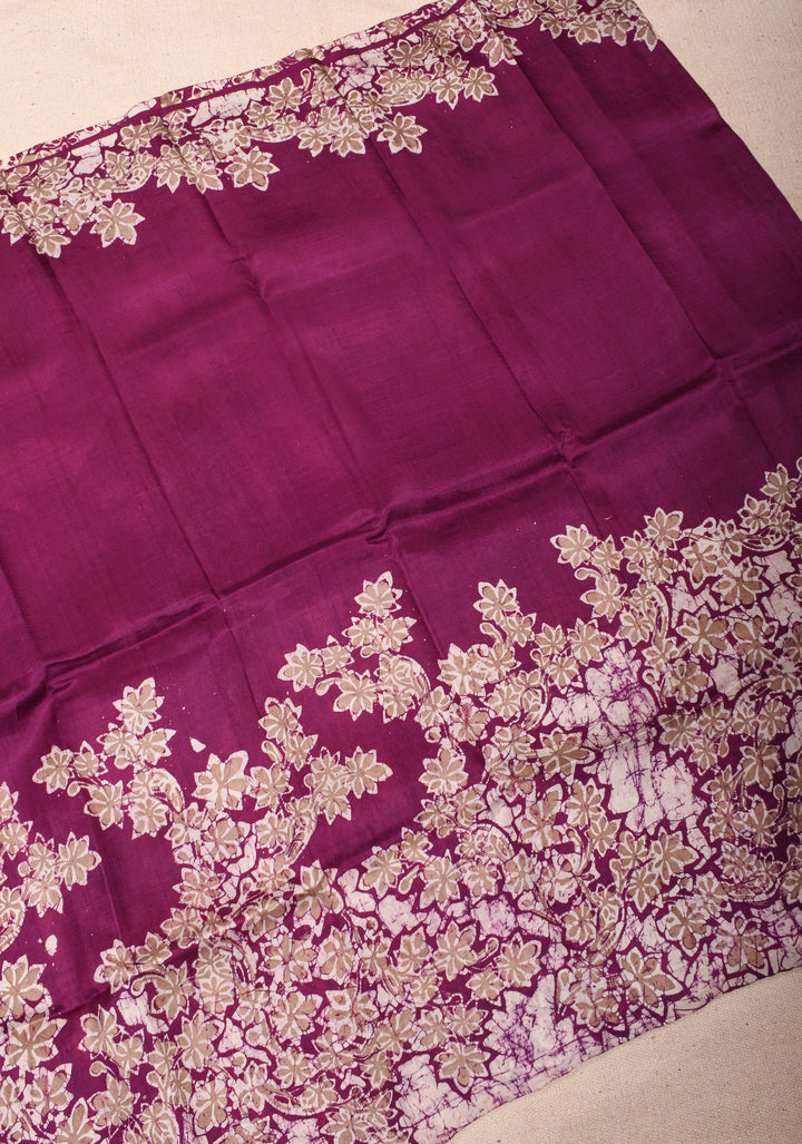 Bishnupuri Floral Hand Wax Batik Silk Saree in Magenta