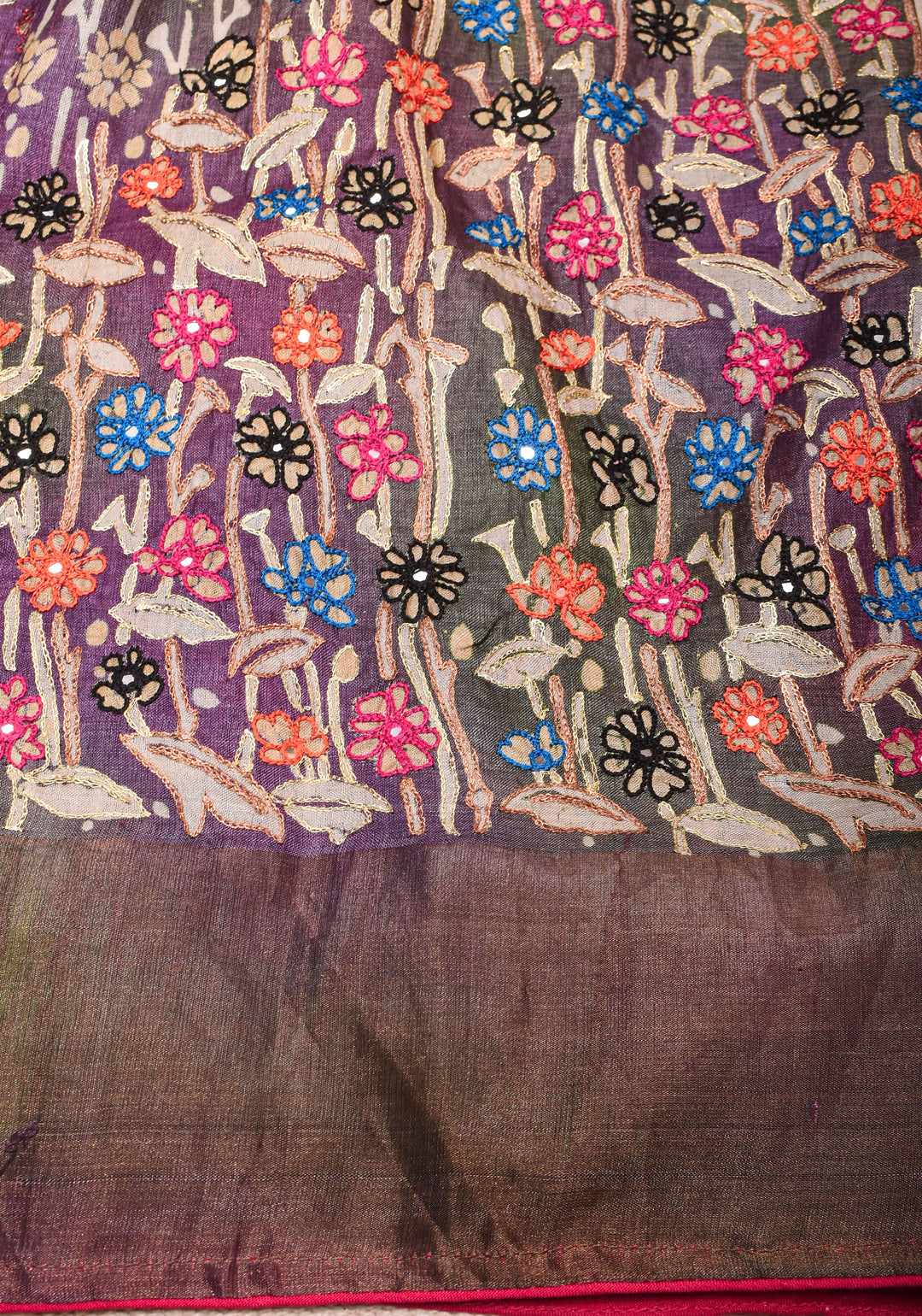 Purple Jari tussar Silk Saree with mirror and pitta work | SILK MARK CERTIFIED