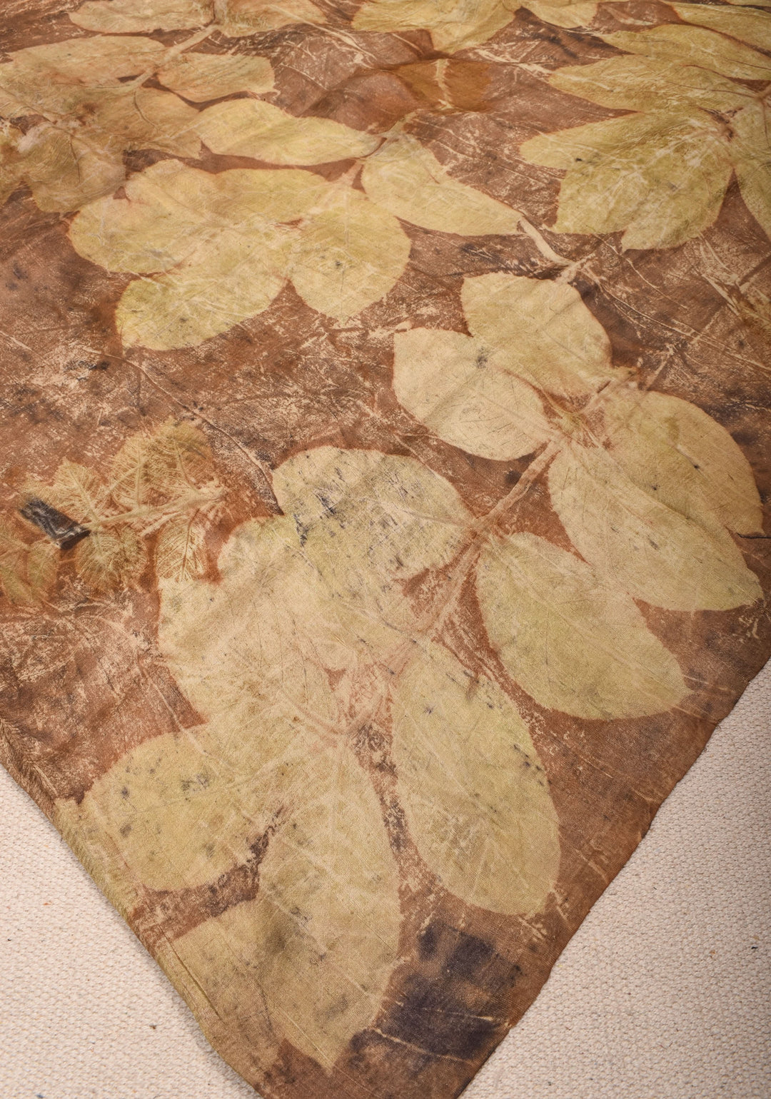 Real Leaf Eco Print On Pure Silk Saree in Brown and Green | SILK MARK CERTIFIED
