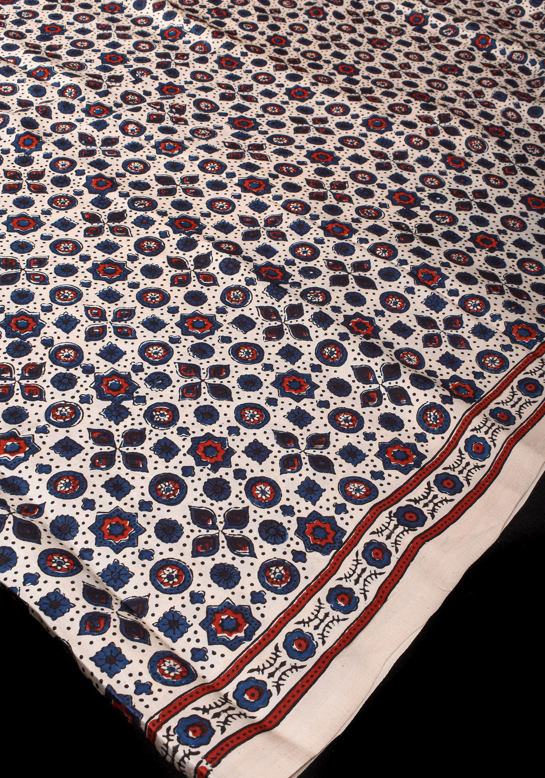 Off White Ajrakh  Hand Block Print Modal Silk Saree with Floral Design