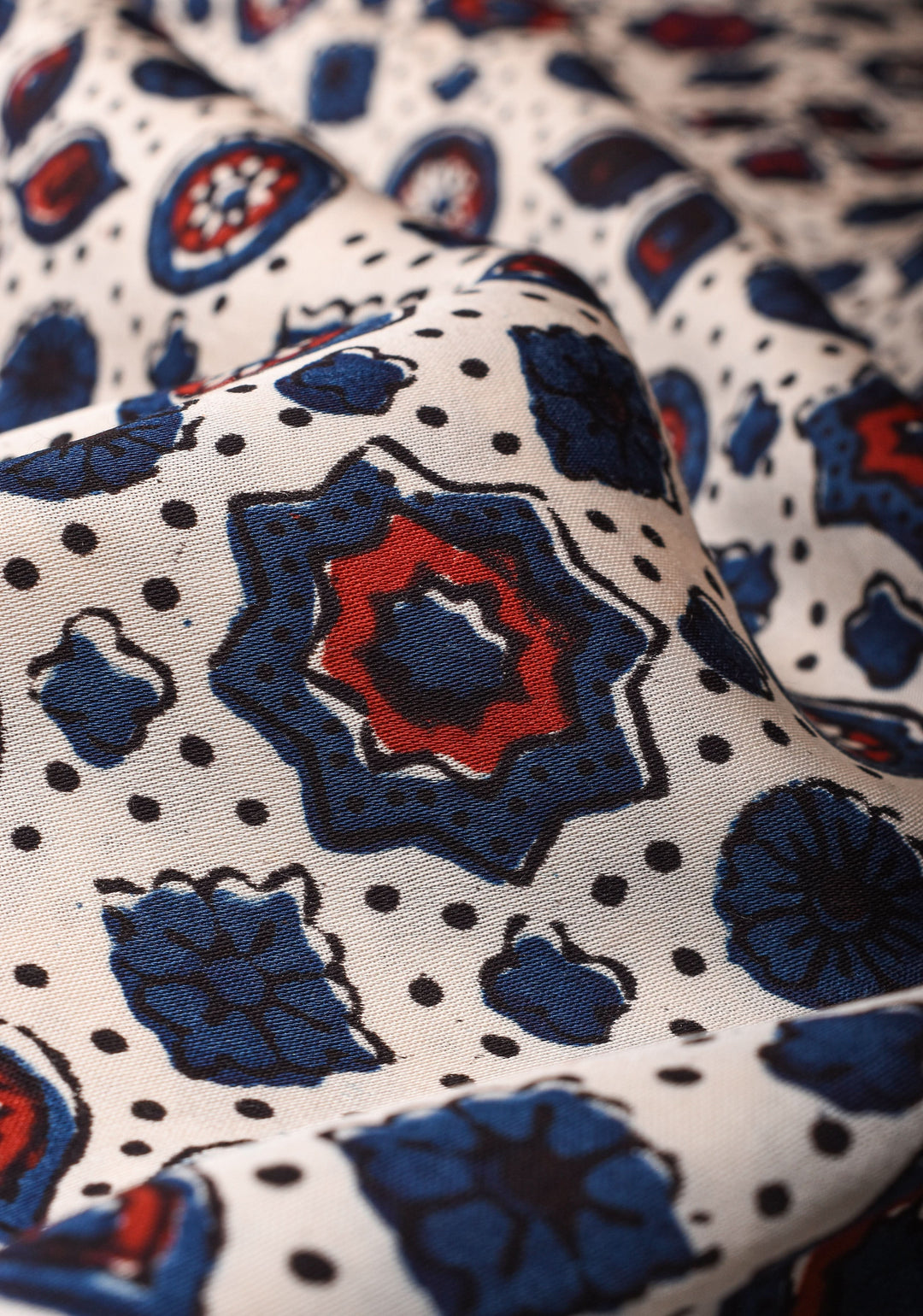 Off White Ajrakh  Hand Block Print Modal Silk Saree with Floral Design