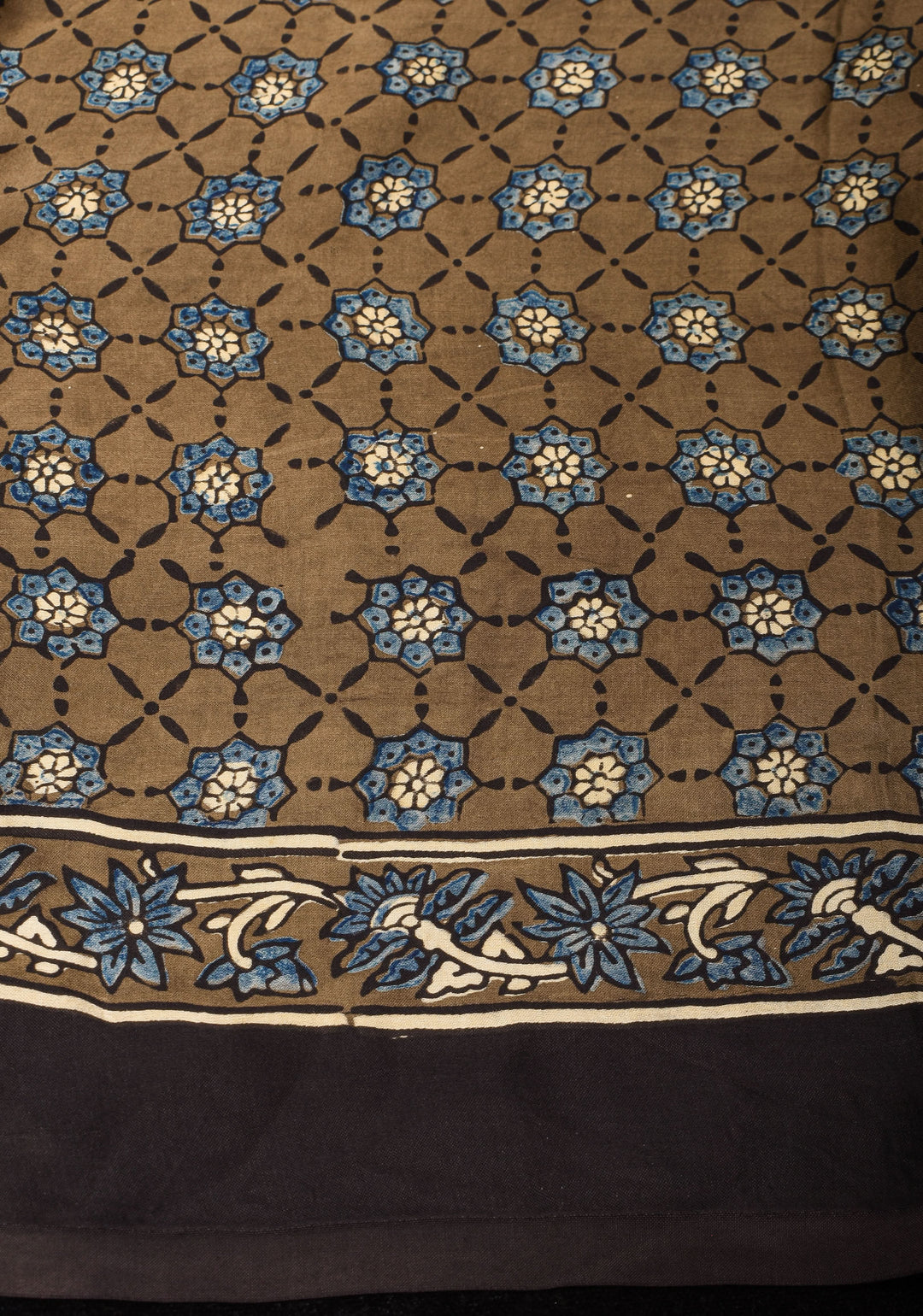 Dull Brown Hand Block Print Modal Silk Saree with Floral Design Pattern