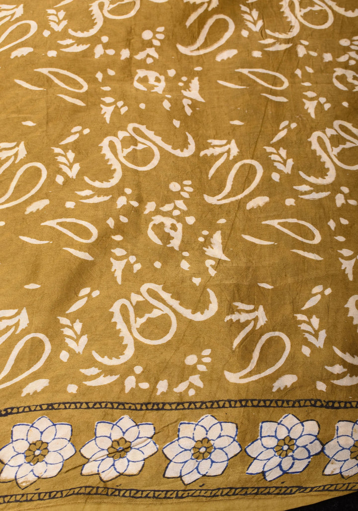 Beige Ajrakh Hand Block Print Modal Silk Saree with Floral pattern