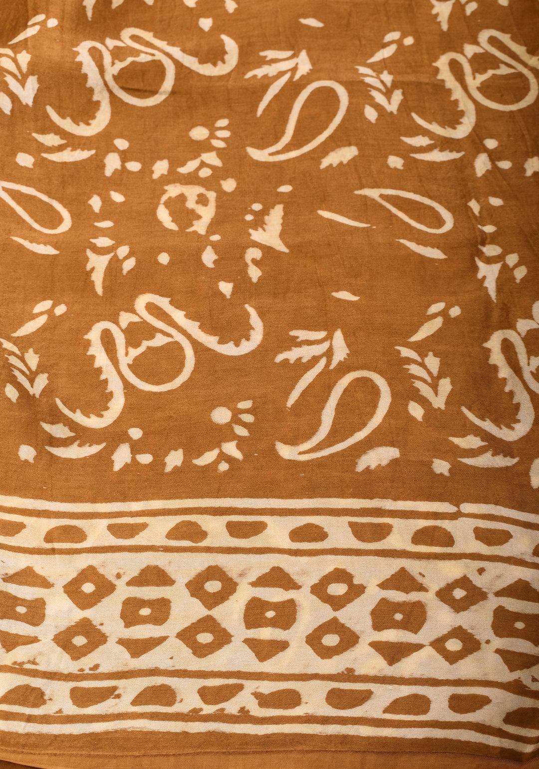 Ajrakh HandBlock Printed Saree in Mustard and Ivory Modal Silk
