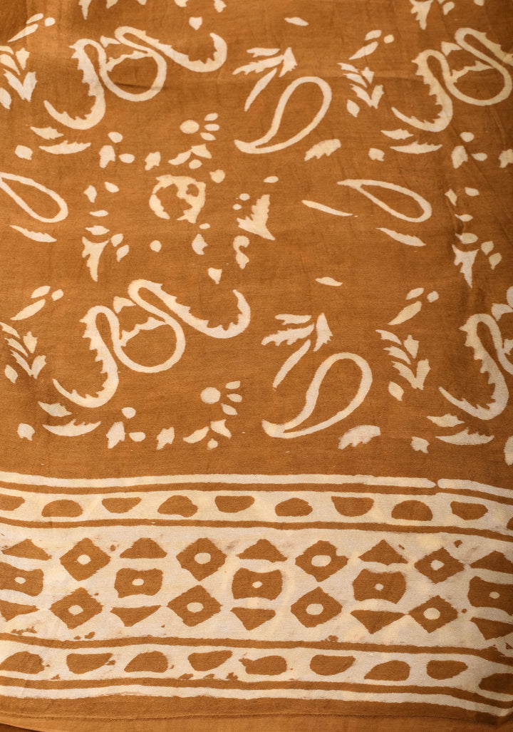 Ajrakh HandBlock Printed Saree in Mustard and Ivory Modal Silk