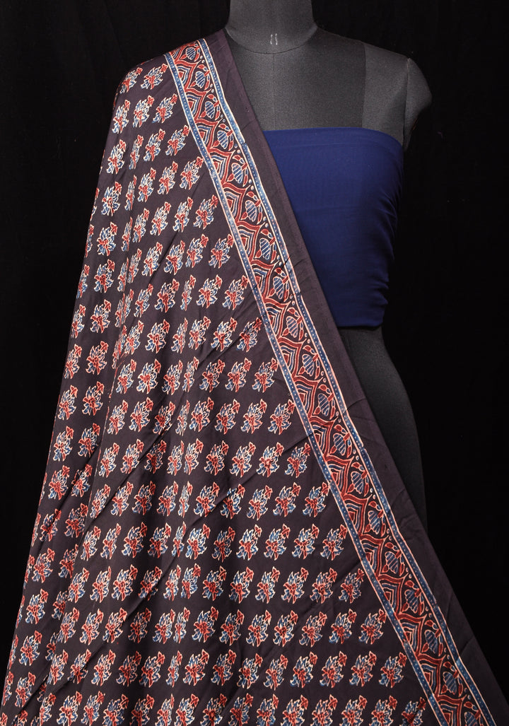 DUPATTA: Black Ajrakh Hand Block Print Dupatta on Modal Silk