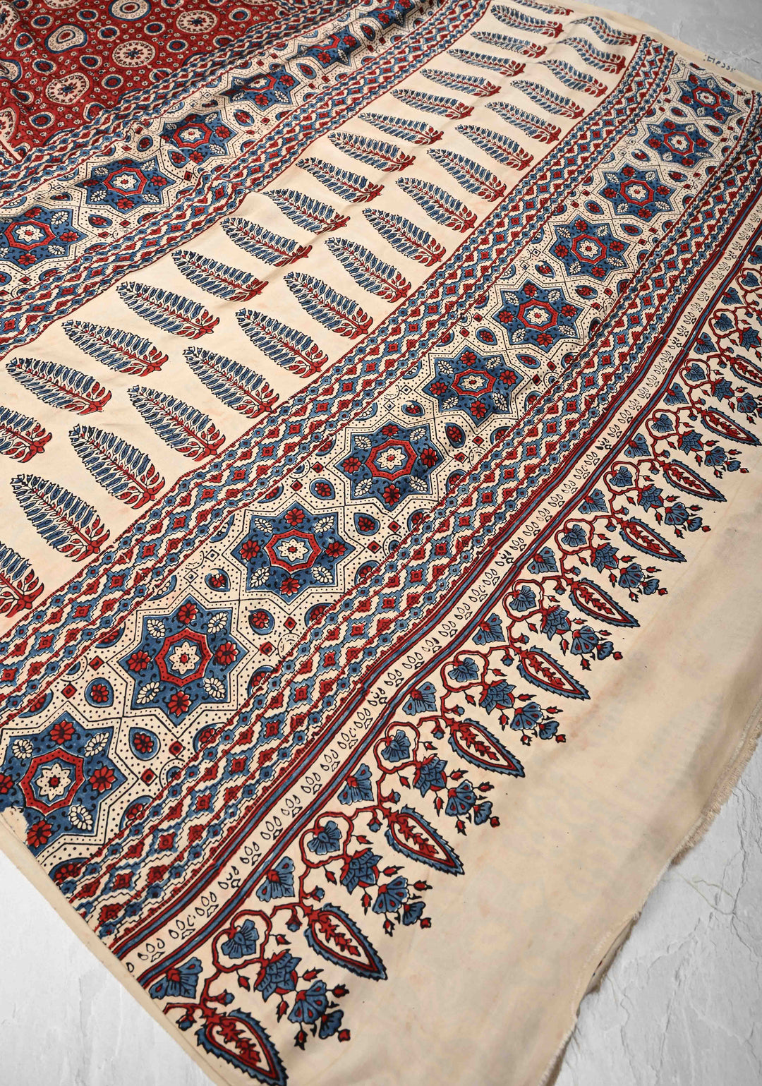 Maroon Modal Silk Saree with Ajrakh Hand Block Print