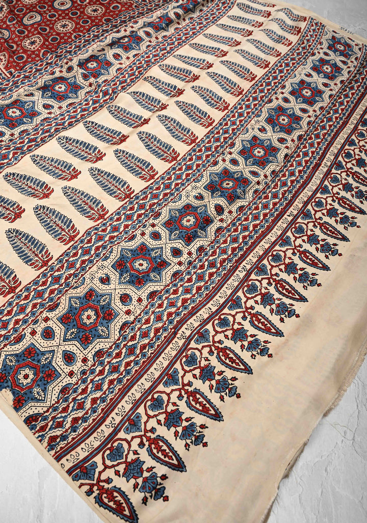 Maroon Modal Silk Saree with Ajrakh Hand Block Print