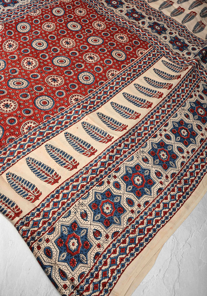 Maroon Modal Silk Saree with Ajrakh Hand Block Print