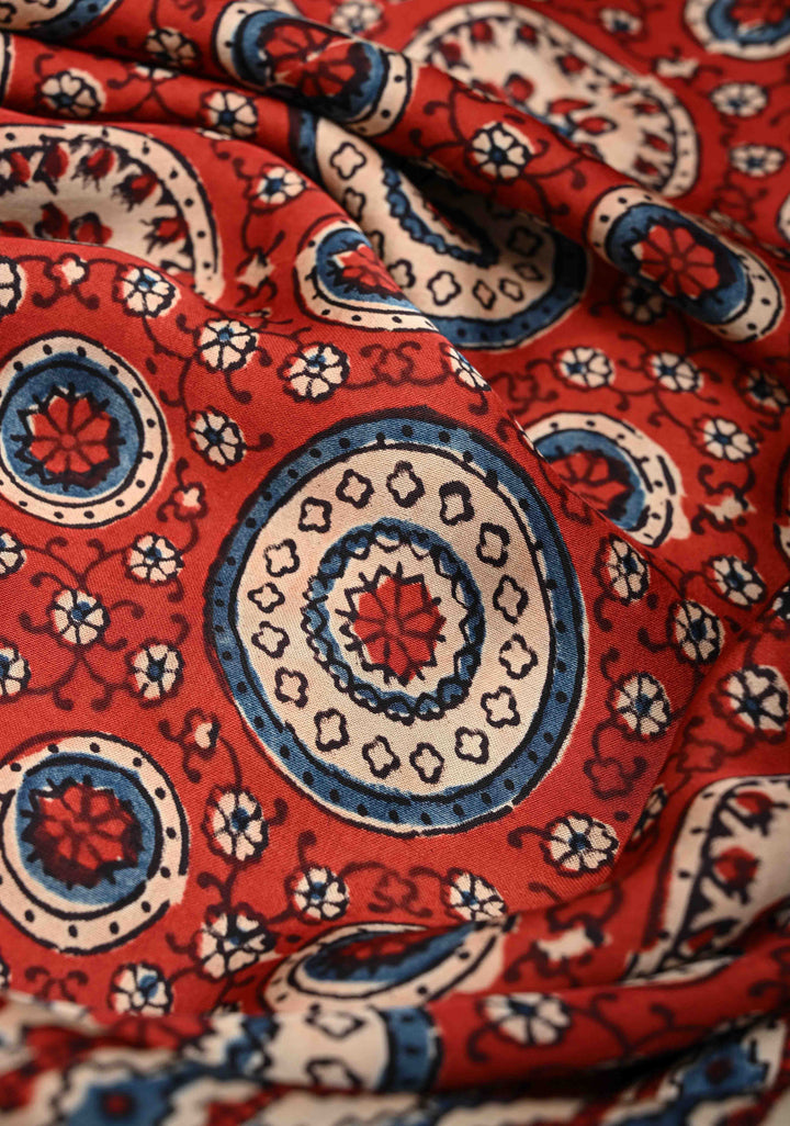 Maroon Modal Silk Saree with Ajrakh Hand Block Print