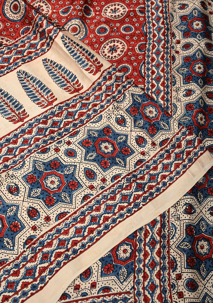 Maroon Modal Silk Saree with Ajrakh Hand Block Print
