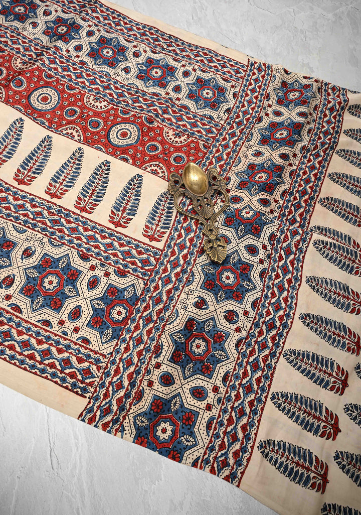 Maroon Modal Silk Saree with Ajrakh Hand Block Print
