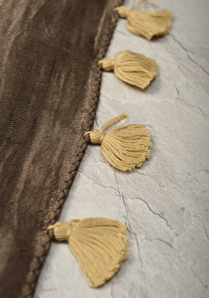 Authentic Ajrakh Hand Block Print in Gray Taupe Modal Silk Saree with Mirror Tikk Hand Work