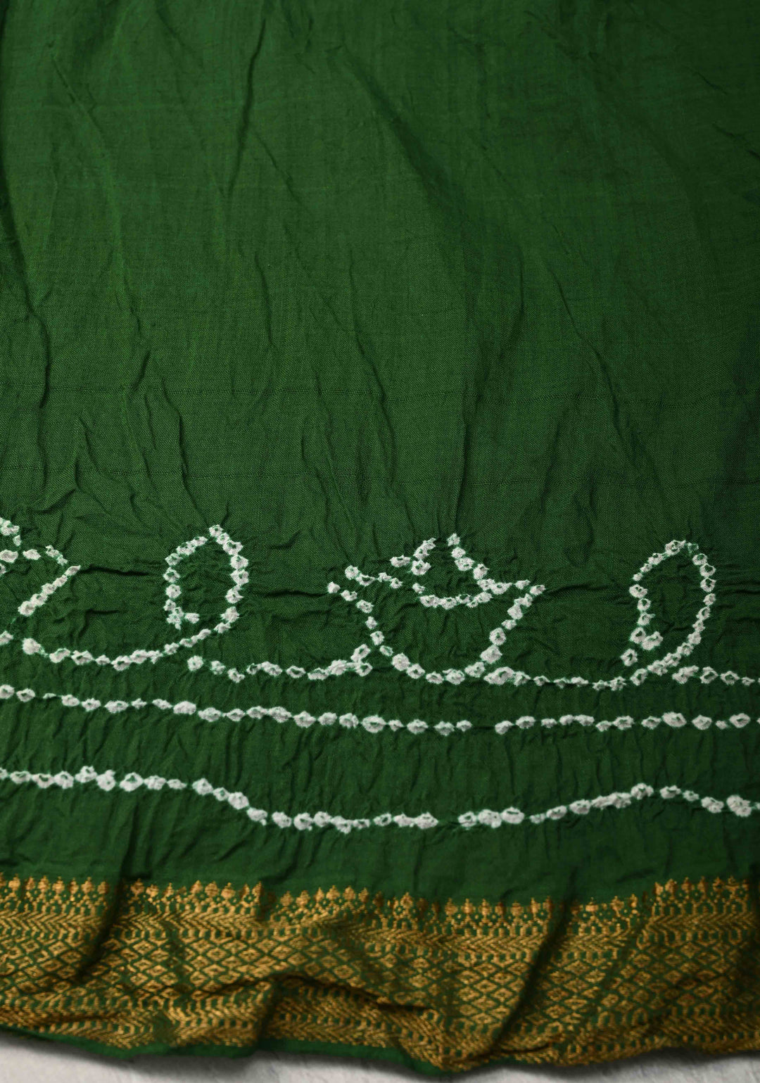 Fern Green Bandhini Fusion Mangalagiri Cotton Saree with Minimal Zari Border