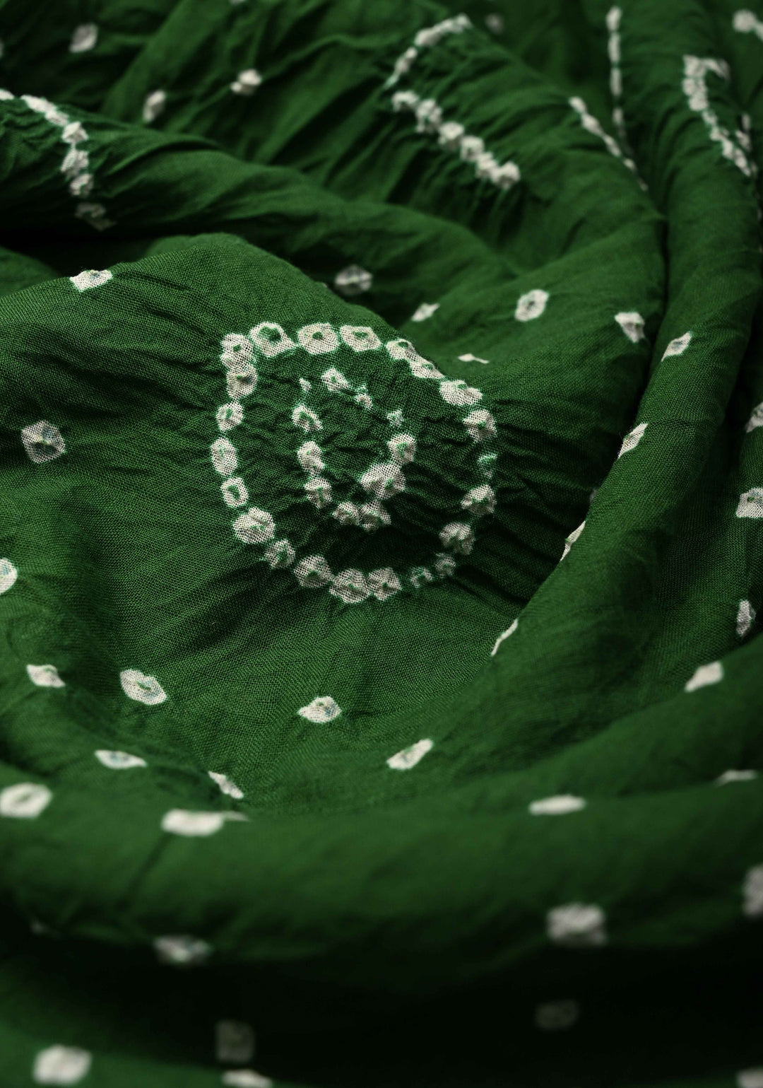 Fern Green Bandhini Fusion Mangalagiri Cotton Saree with Minimal Zari Border