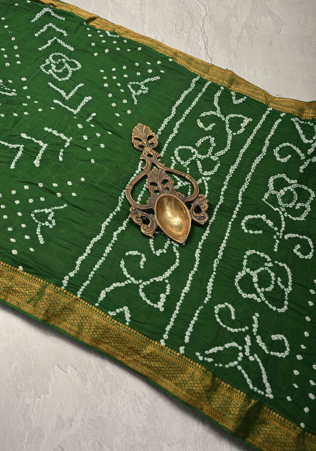 Fern Green Bandhini Fusion Mangalagiri Cotton Saree with Minimal Zari Border