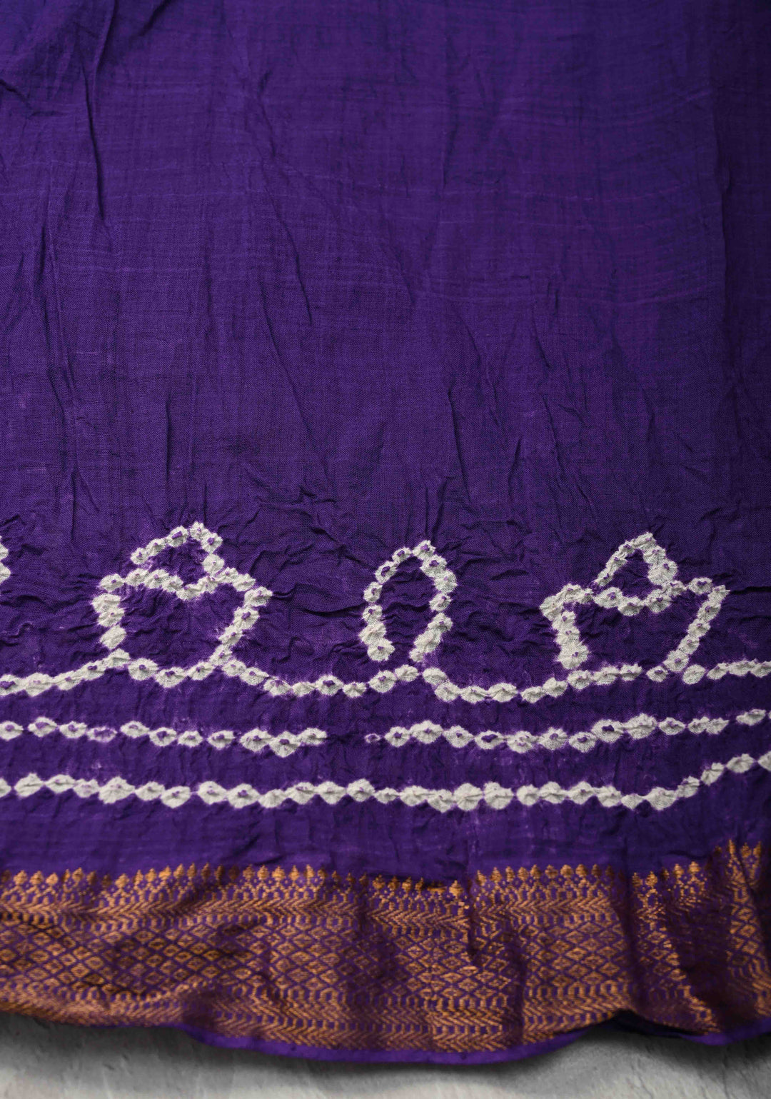 Ink Purple Bandhini Fusion Mangalagiri Cotton Saree with Minimal Zari Border