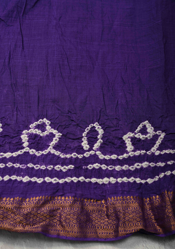 Ink Purple Bandhini Fusion Mangalagiri Cotton Saree with Minimal Zari Border