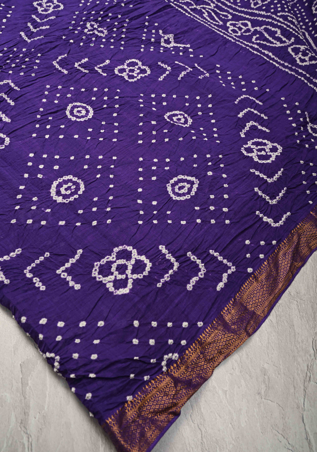 Ink Purple Bandhini Fusion Mangalagiri Cotton Saree with Minimal Zari Border