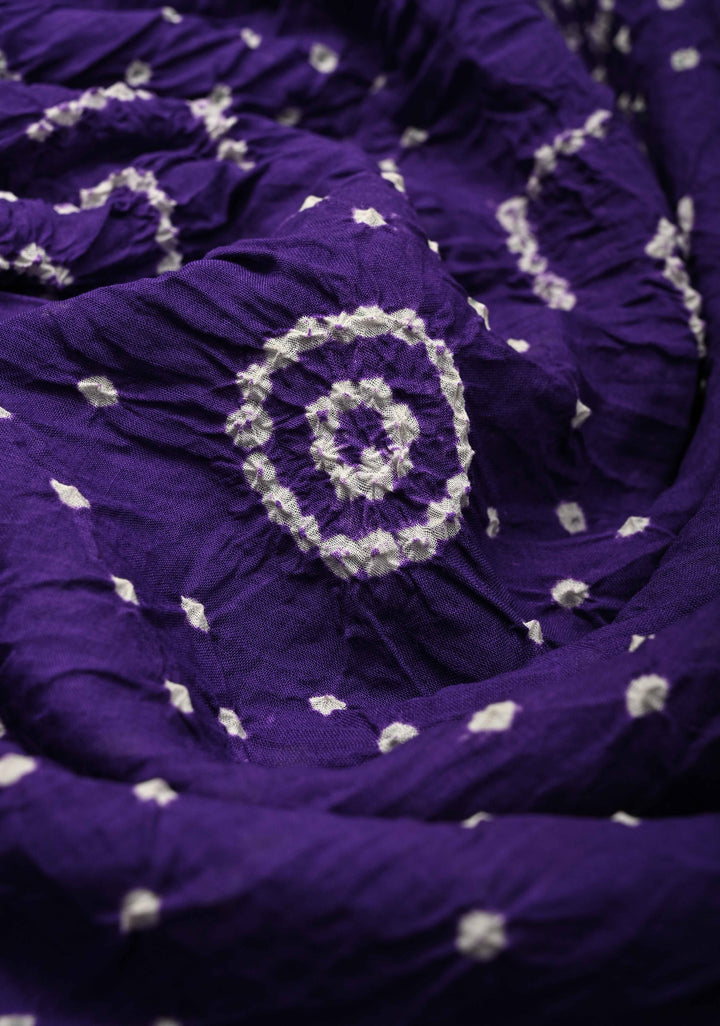 Ink Purple Bandhini Fusion Mangalagiri Cotton Saree with Minimal Zari Border