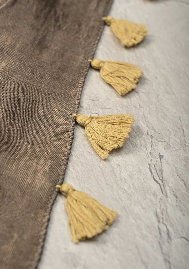 Gray Taupe Ajrakh Hand Block Printed on Modal Silk Saree with Mirror Work
