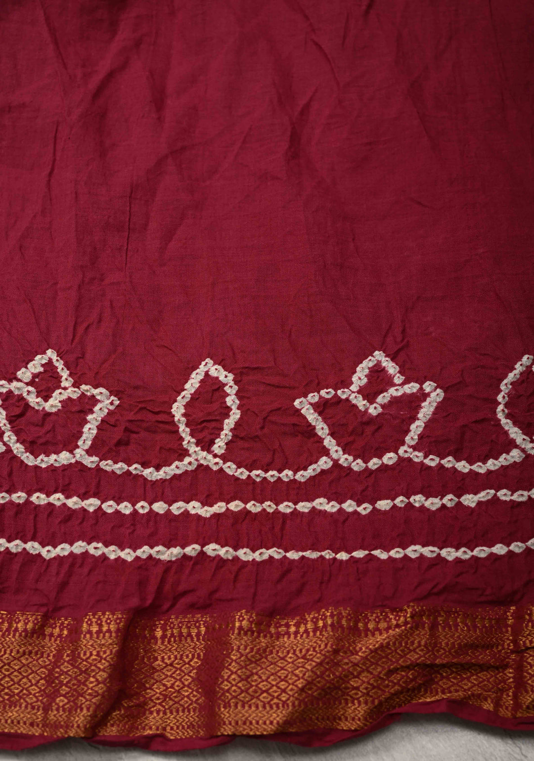 Magenta Bandhini Fusion Mangalagiri Cotton Saree with Minimal Zari Border