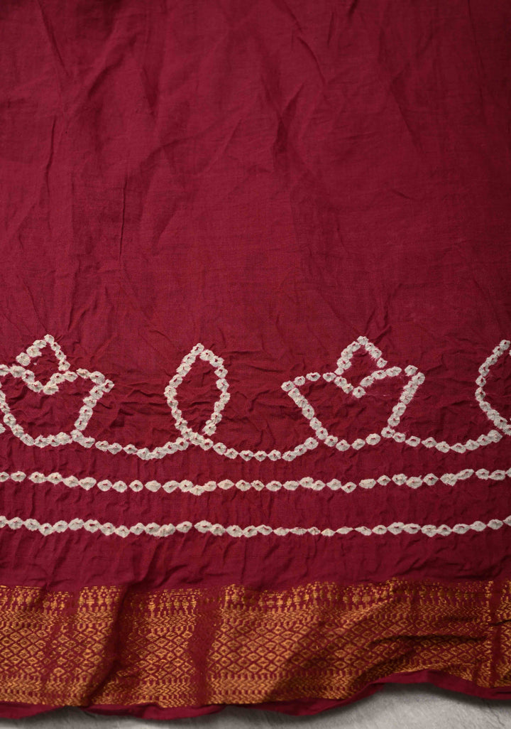 Magenta Bandhini Fusion Mangalagiri Cotton Saree with Minimal Zari Border