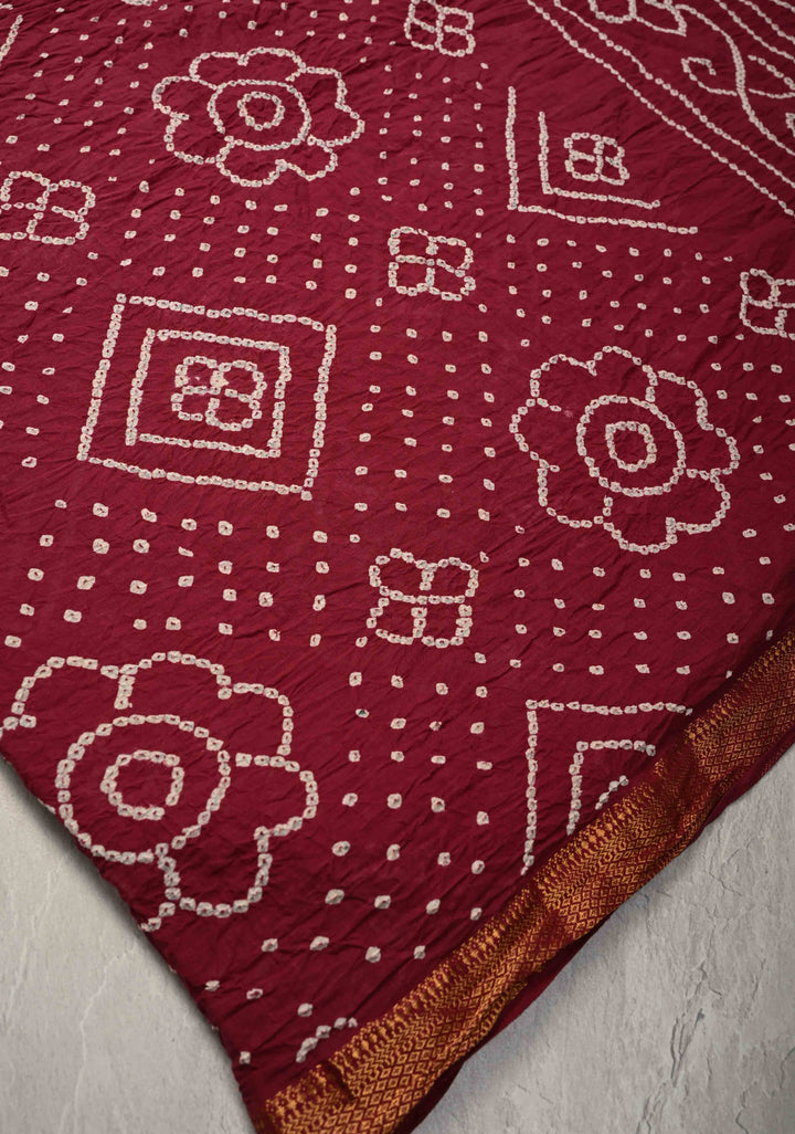 Magenta Bandhini Fusion Mangalagiri Cotton Saree with Minimal Zari Border
