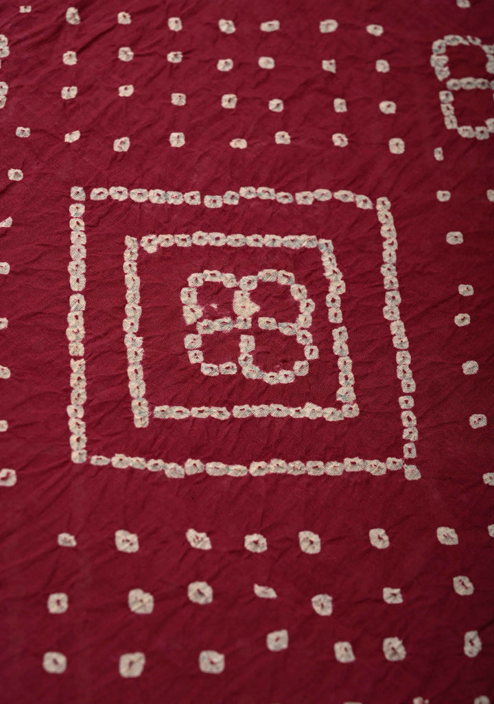 Magenta Bandhini Fusion Mangalagiri Cotton Saree with Minimal Zari Border