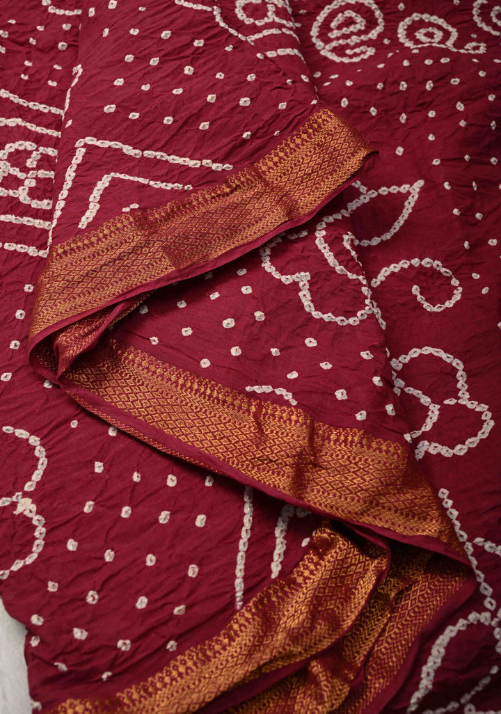 Magenta Bandhini Fusion Mangalagiri Cotton Saree with Minimal Zari Border