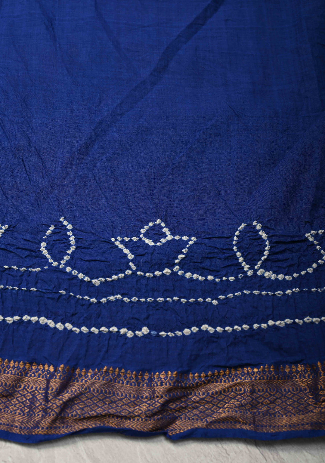 Ink Blue Bandhini Fusion Mangalagiri Cotton Saree with Minimal Zari Border