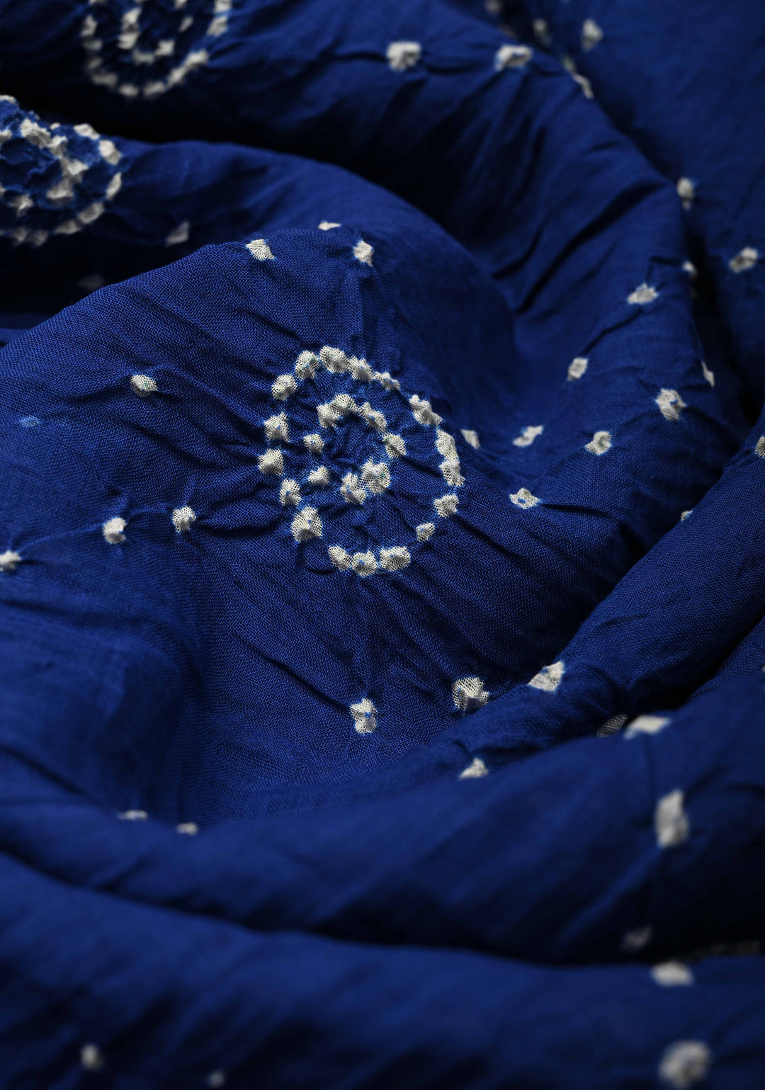 Ink Blue Bandhini Fusion Mangalagiri Cotton Saree with Minimal Zari Border