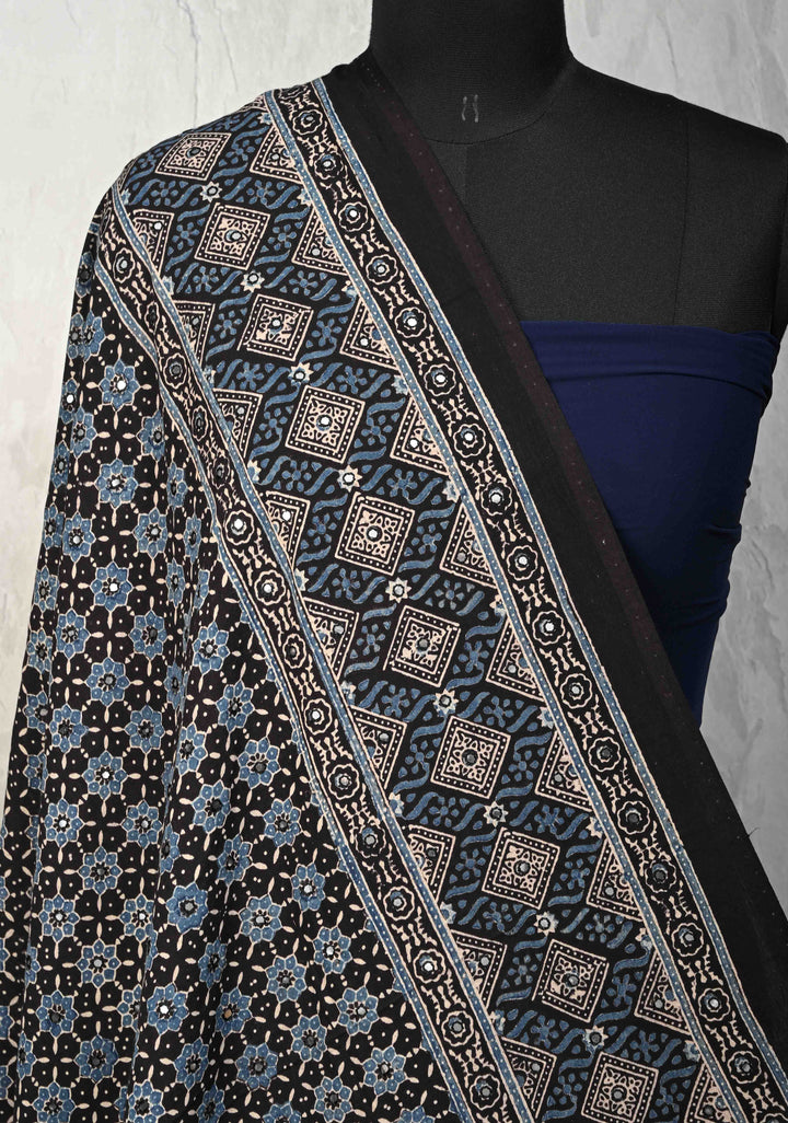 Dupatta:  Authentic Black cotton dupatta and  Ajrakh Hand block Print  full body tikki work and tassels