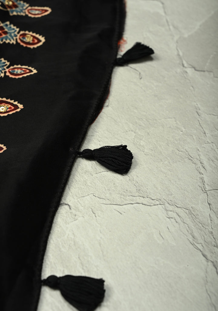 Ajrakh Block Print on Modal Saree with Mirror and Ari Work in Red
