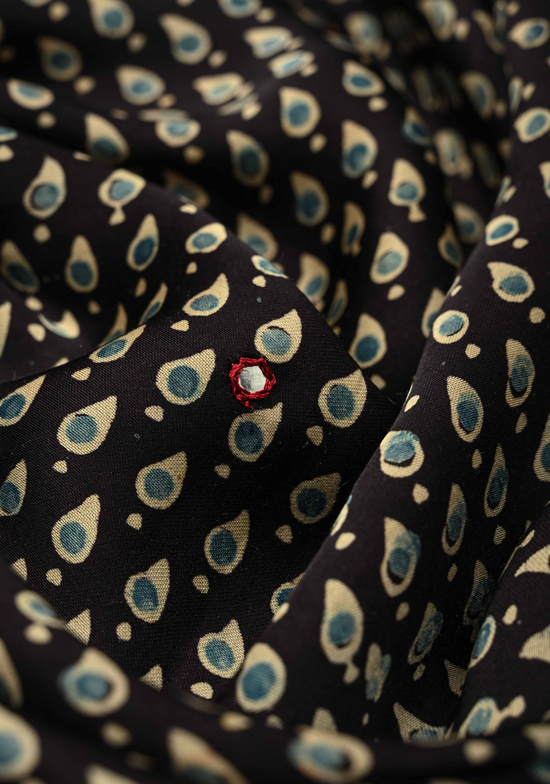 Stunning Black Ajrakh Block Print on Modal Saree with Mirror Work