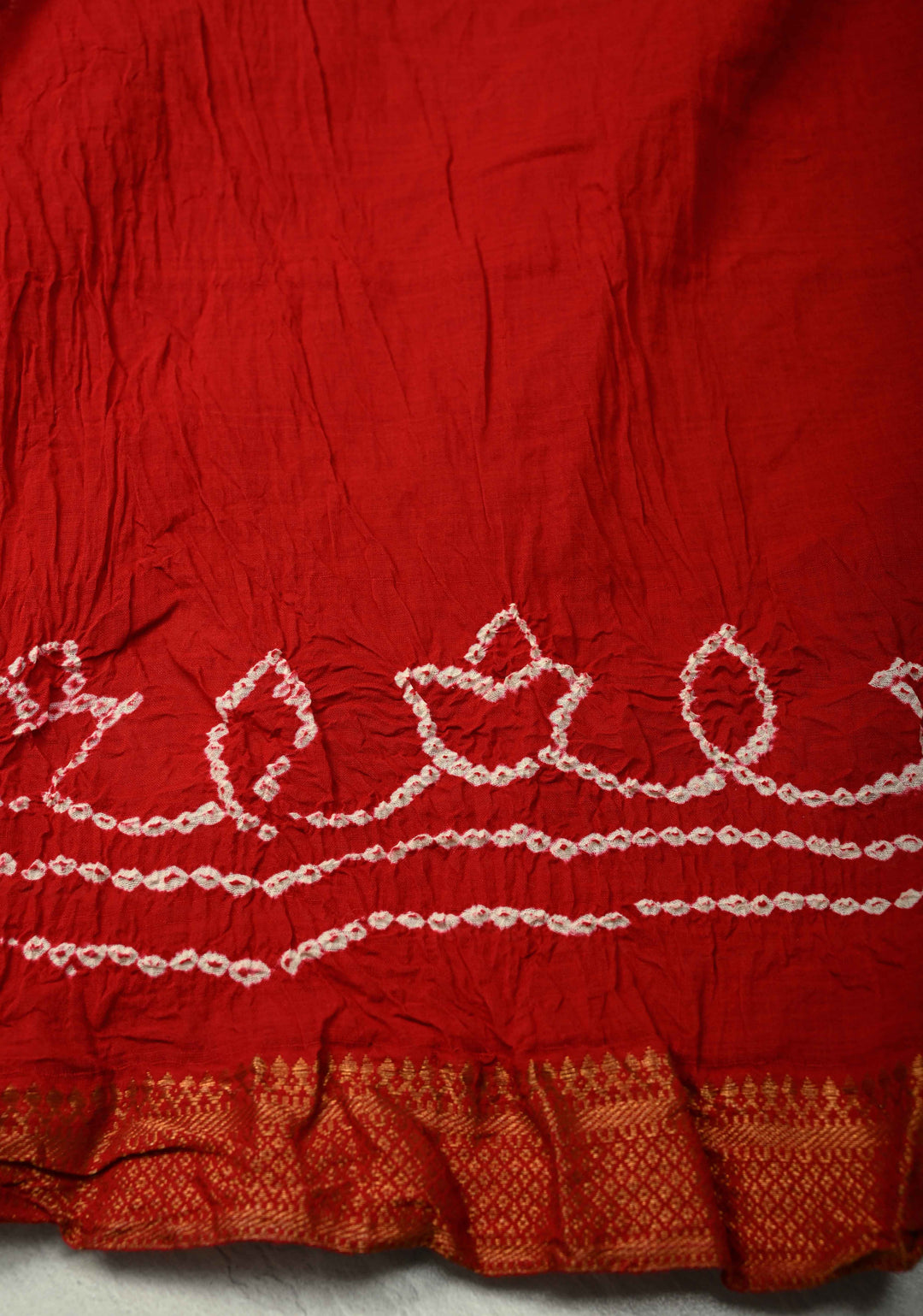 Red Hand Bandhej Fusion Mangalagiri Cotton Saree with Nizam Zari Border | SHOBITAM