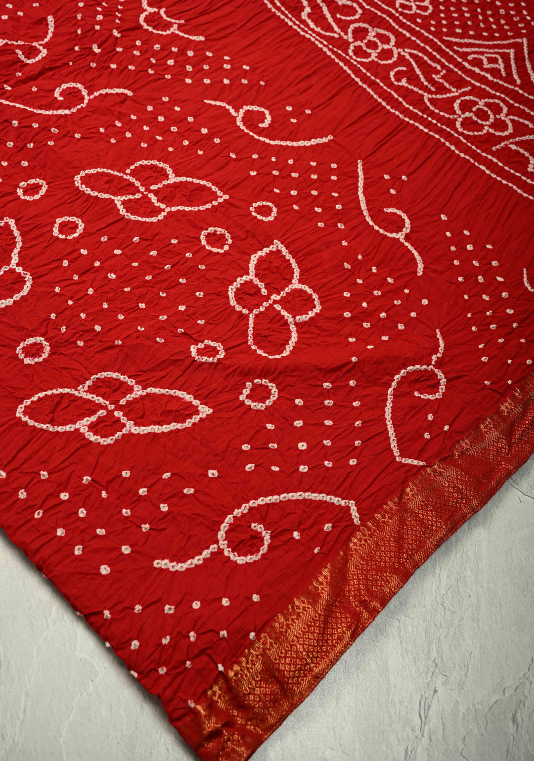 Red Hand Bandhej Fusion Mangalagiri Cotton Saree with Nizam Zari Border | SHOBITAM