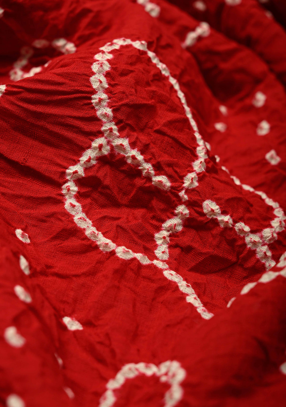 Red Hand Bandhej Fusion Mangalagiri Cotton Saree with Nizam Zari Border | SHOBITAM