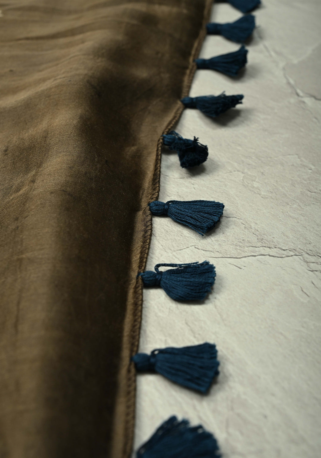 Taupe Modal Silk Saree with Floral Hand Block Print and Tikki Mirror Work